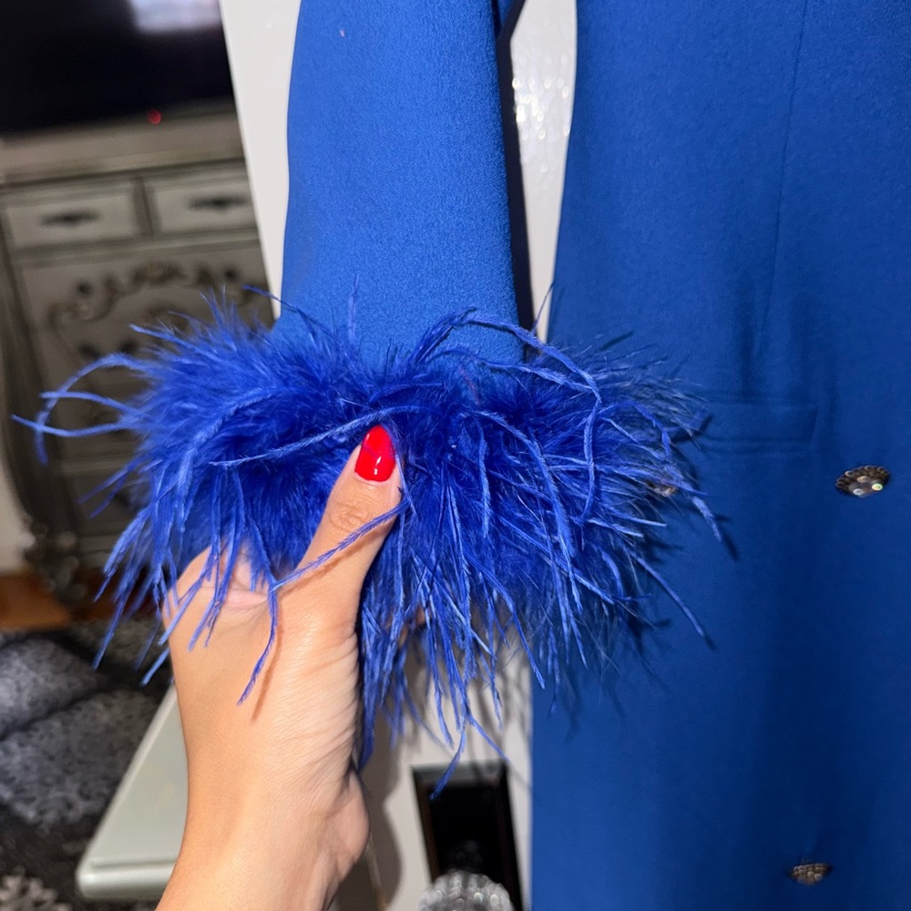 Blue blazer dress with Feather Cuffs